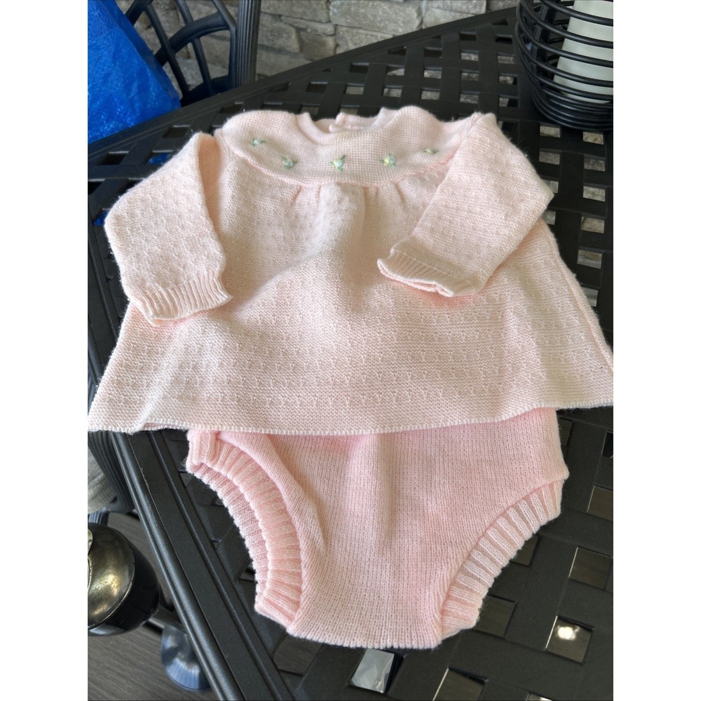 Vintage Nannette Sweater Dress Light Pink Flowers 6-9
